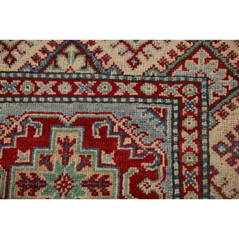 Geometric Kazak Oriental Runner Rug Hand-Knotted Wool Carpet - 2'8" x 12'2"