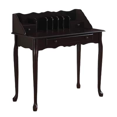 18" Dark Brown Solid Wood Desk with Storage Drawers Space-Saving Rectangular Office Worktable