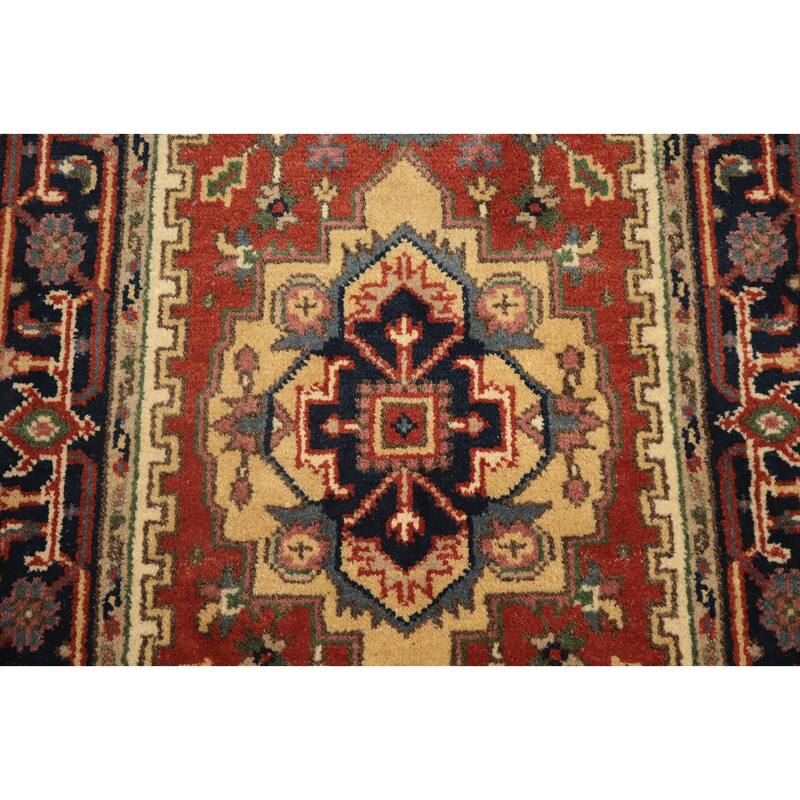 Hand Knotted Oriental 100% Wool Carpet Traditional Medallion Oranges & Rust Heriz (serapi) Area Rug - 5' 4'' X 2' 9''