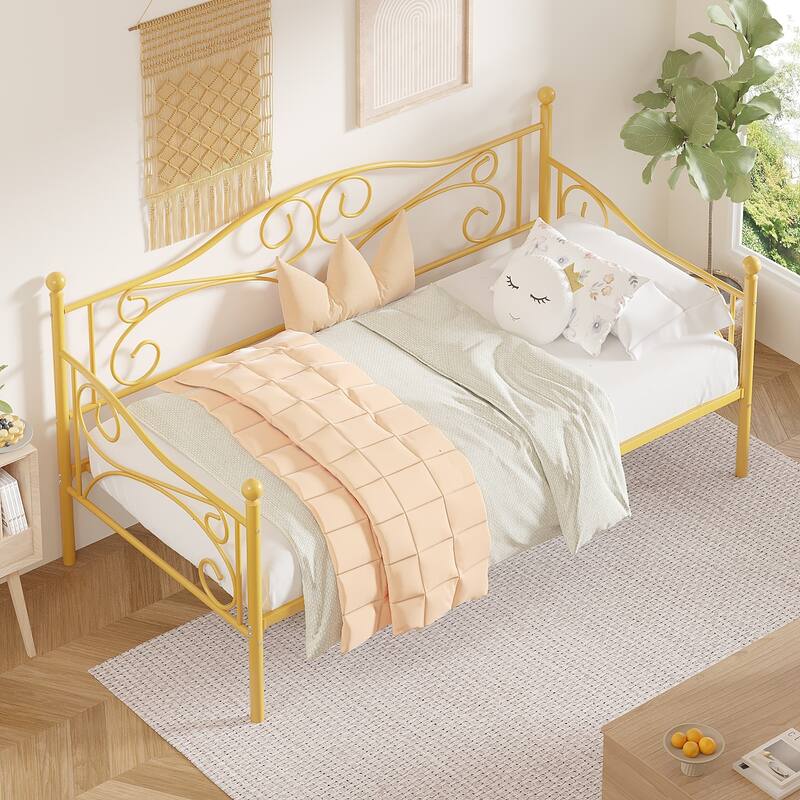 VECELO Scroll Design Metal Twin Size Daybed with Roman Column Legs 440 LBS Capacity Sofa Bed 440 lbs Capacity for Living Room