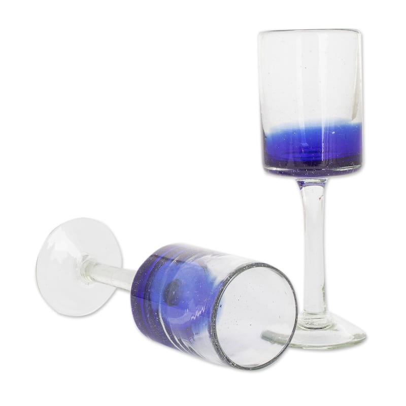 Novica Handmade Oceanic Depths Handblown Wine Glasses (Pair)