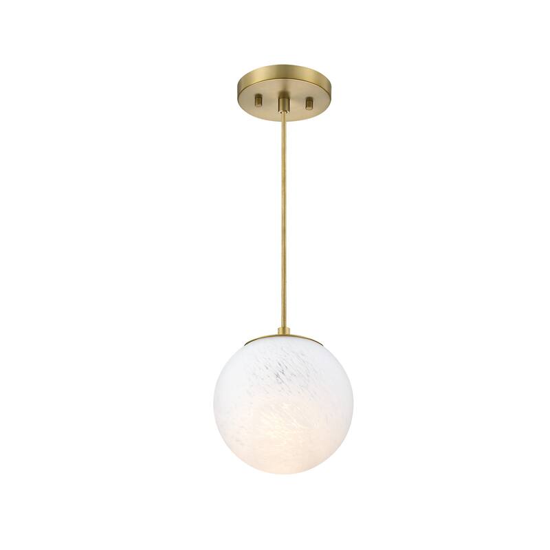 Pixie 60 Watt 1-Light Brushed Gold Globe Pendant Light with Etched Cloud Glass Shade - 7.75