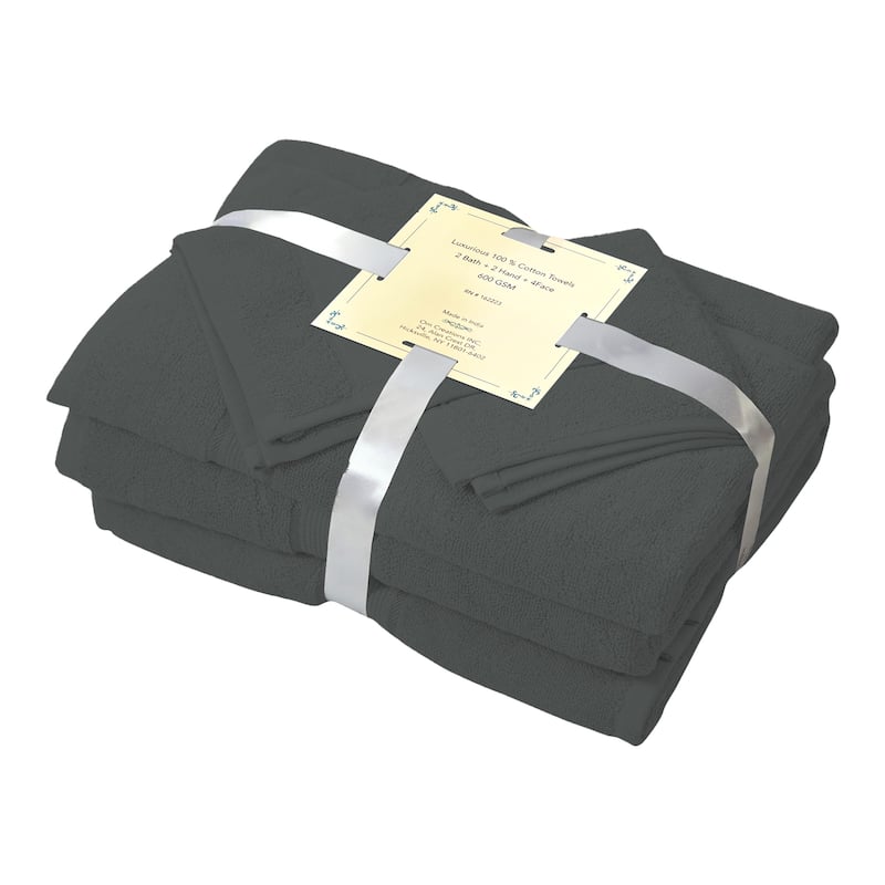 Superior Absorbent Zero Twist Cotton Bath Towel | 8Piece Set | 600 GSM | 4 Washcloths, 2 Hand Towels, 2 Bath Towels 27''X54'' - Grey