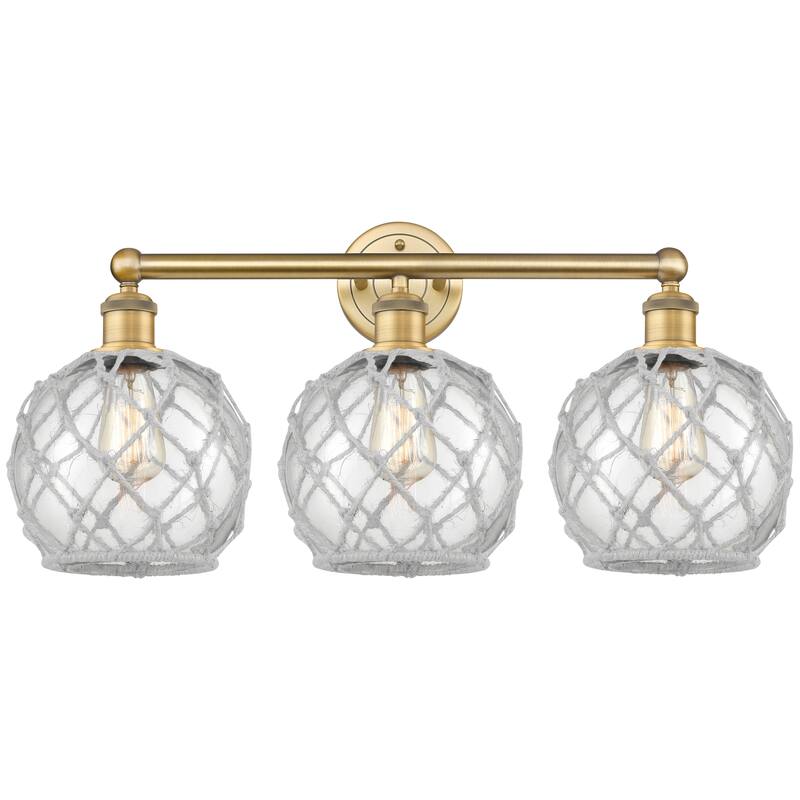 Innovations Lighting Endless Possibilities Edison - Farmhouse Rope - 3 Light 26" Bath Vanity Light - Clear Glass with White Rope/Brushed Brass