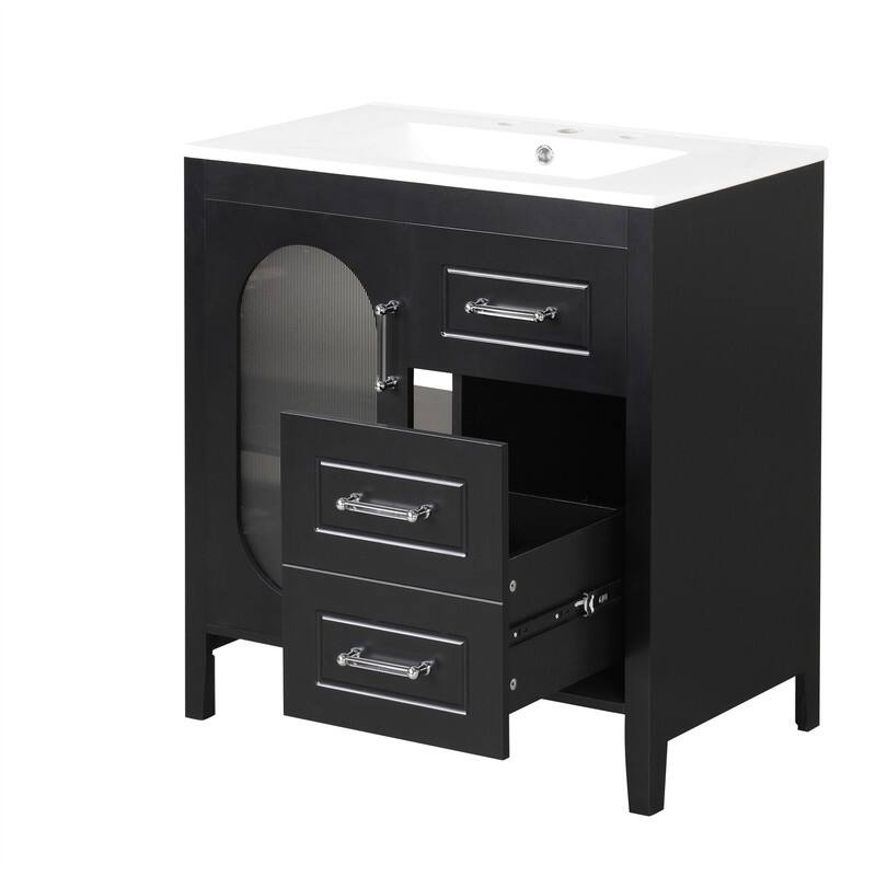 30" Bathroom Vanity with Sink, Bathroom Vanity Cabinet with 2 Drawers and Door, Adjustable Shelf