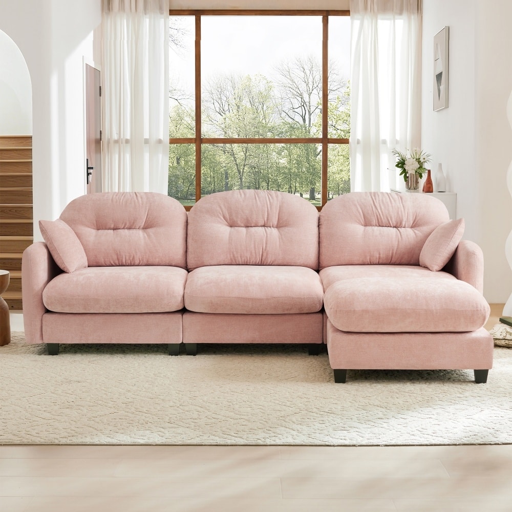 3-seat Chenille Modular Upholstered Convertible Sectional Sofa with Ottoman