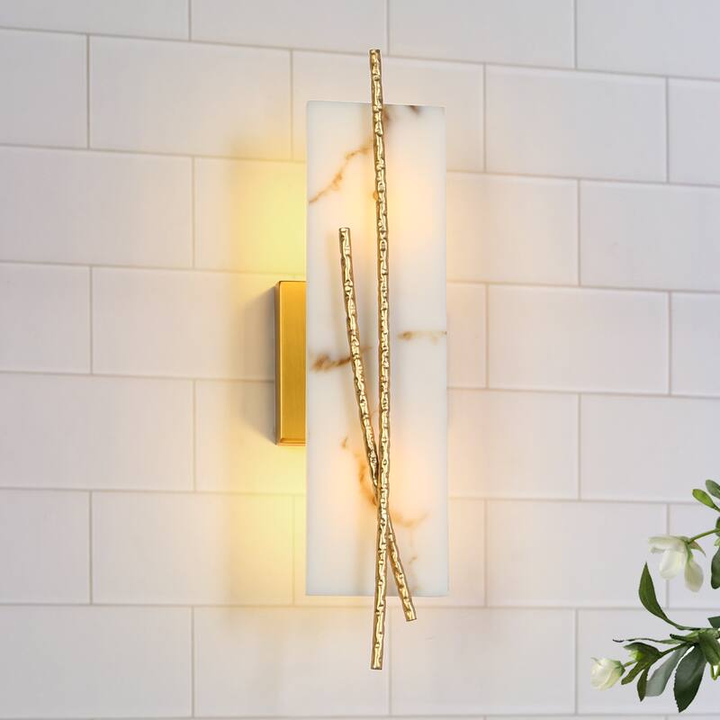 Modern Glam Gold Foil Flush Mount Wall Sconce with Imitation Marble shade for bathroom - W3.9 " x H17.1"