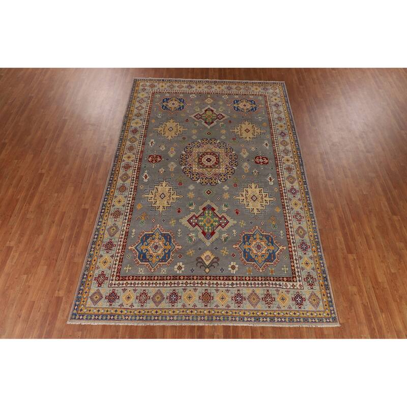 Gray Kazak Area Rug Handmade Wool Carpet - 8'1" x 12'4"