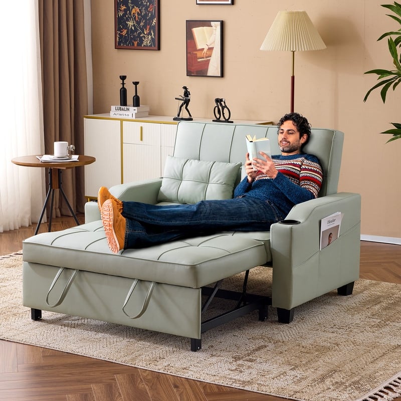 Tufted Upholstered Leather Sleeper Sofa Bed