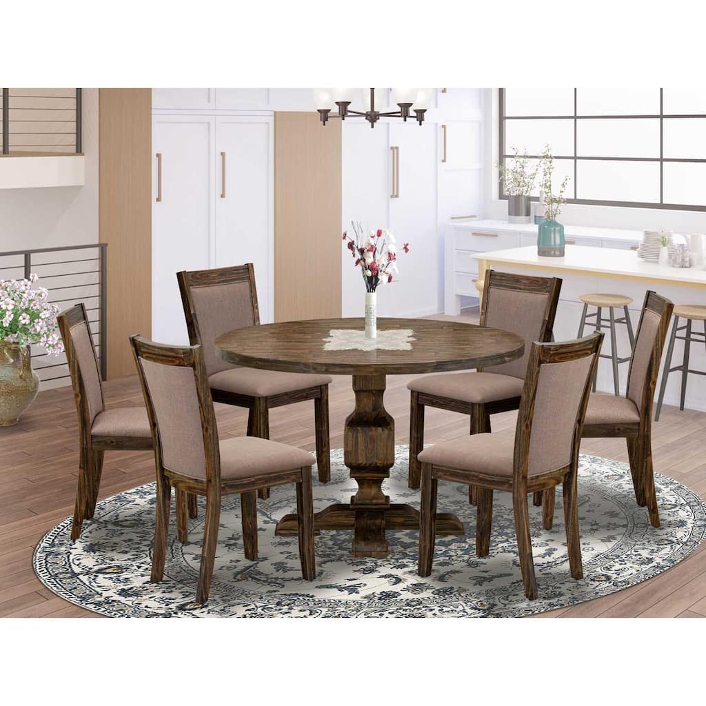 HomeStock 7-Piece Distressed Jacobean Finish Solid Wood Top Dining Table with 6 Parson Chairs