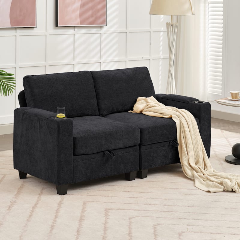 Chenille Sectional Sofa, Hidden Storage & Modular Design
