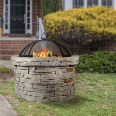 Outdoor Fire Pit with Fire Poker,Stone,Garden
