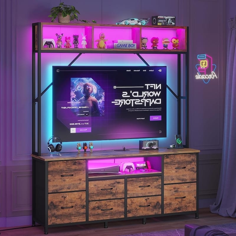 TV Stand for Living Room with LED Lights & Power Outlets TV Stand Dresser