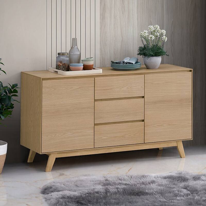 3 Drawers and 2 Doors Wooden Server in Oak Finish