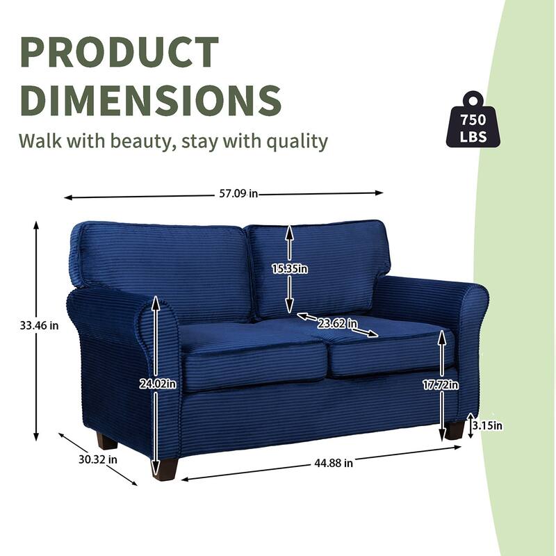 2-Seater Sofa Couch Loveseat for Living Room Bedroom, Sleeper Sofa Couch with Armrests and Wood Frame