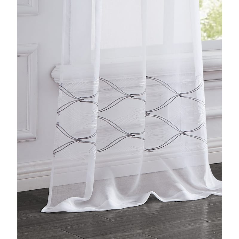HomeRoots Set of Two 96" White Wave Embroidered Window Panels - 96" x 76"