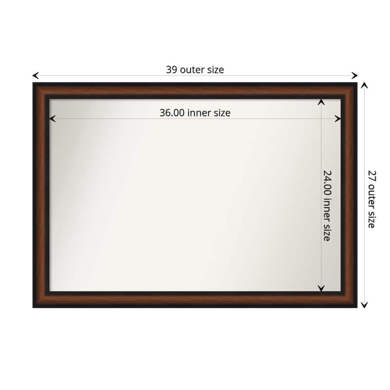 Non-Beveled Bathroom Wall Mirror - Yale Walnut Frame - 39 x 27 in - Yale Walnut