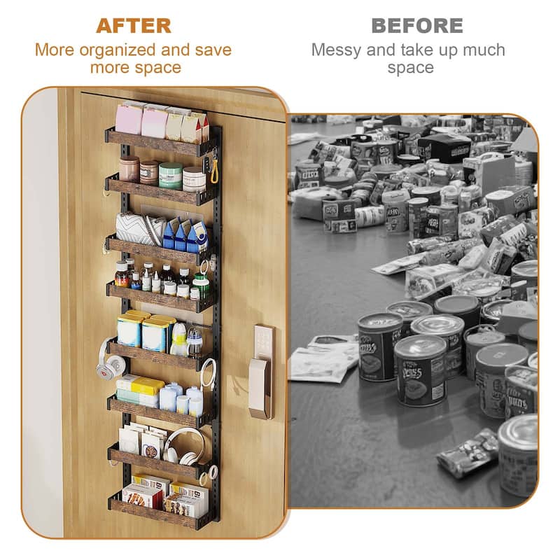 Over The Door Pantry Organizer, 8-Tier Adjustable Over-Door Storage Organizer, Multi-Space Kitchen, Bathroom, Bedroom
