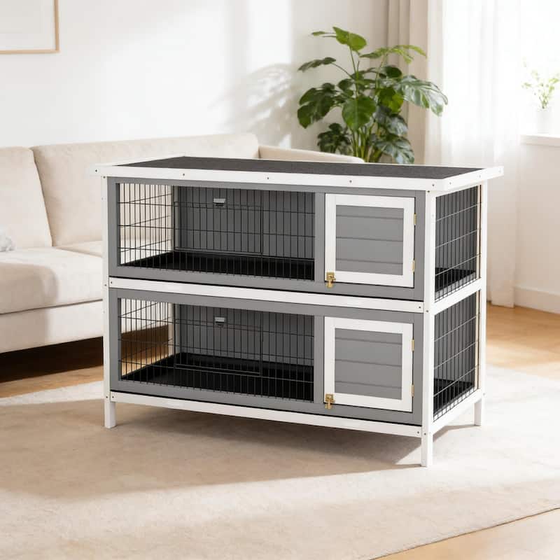 Pet House,2-Story Large Rabbit Hutch is designed for convenient cleaning - DARK GREY - DARK GREY