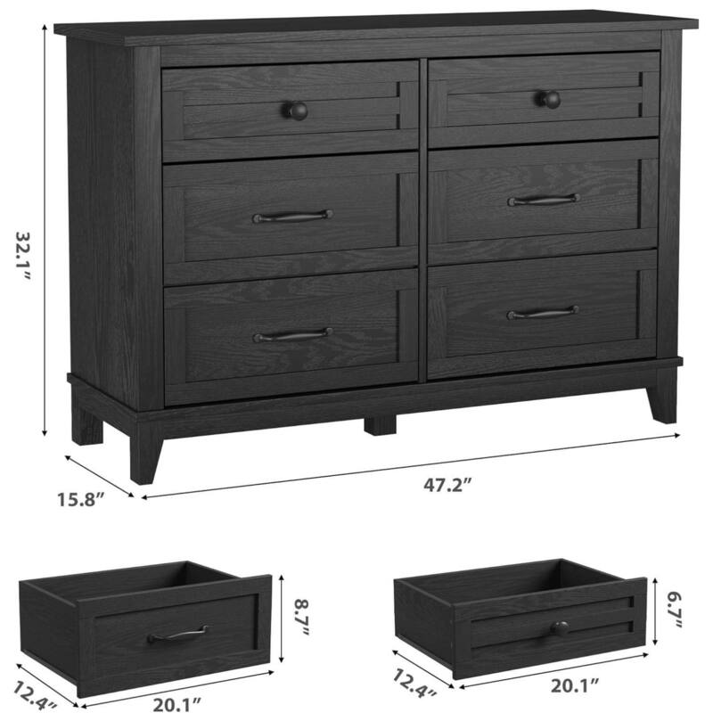 47" Wide Freestanding 6 Drawer Dresser for Living Room, Bedroom, Entryway