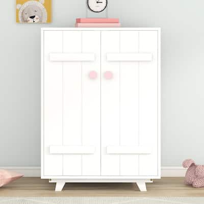 White Wooden Wardrobe Cabinet with Hanging Rod