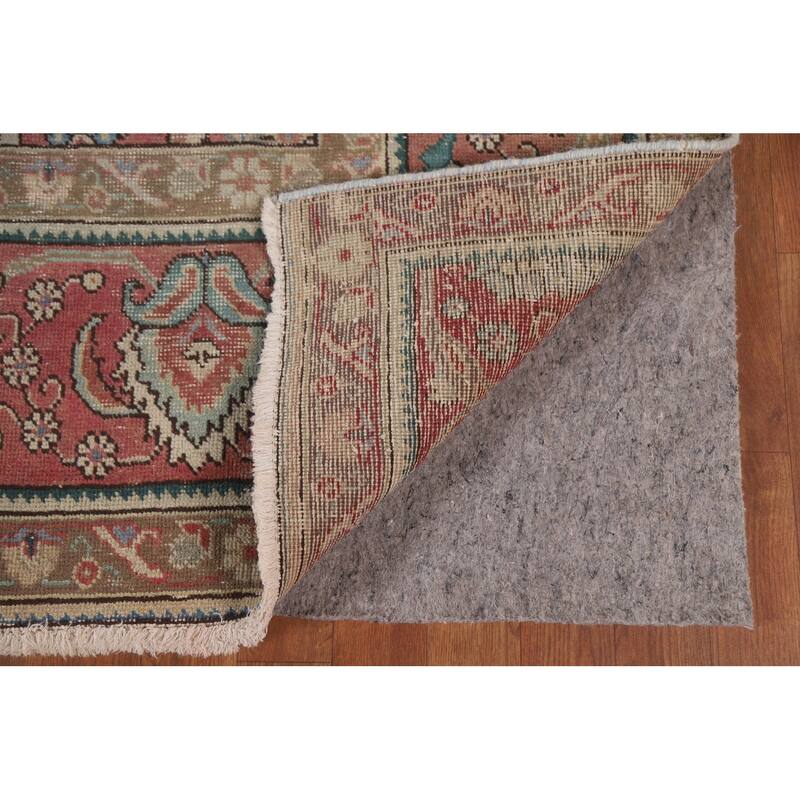 Hand Knotted Oriental 100% Wool Carpet Traditional Floral Pink Tabriz Area Rug - 12' 10'' X 9' 7''