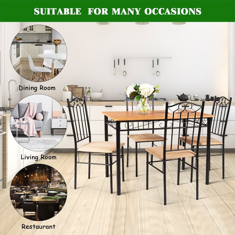 Costway 5 PC Dining Set Wood Metal Table 30'' and 4 Chairs Kitchen