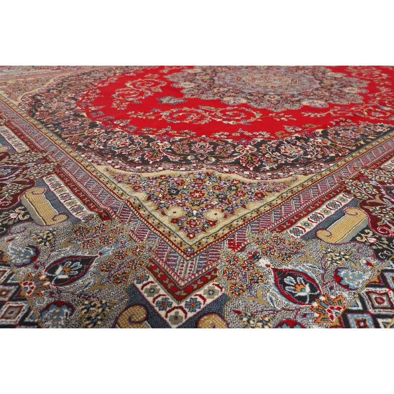 Floral Red Kashan Turkish Rug Machine-Made Oriental Carpet - 9'7" x 13'1"