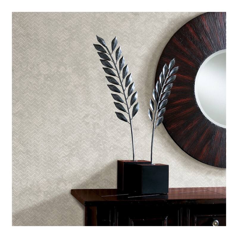 Brewster Luna Platinum Distressed Chevron Wallpaper - 27.5 x 396 x 0.025