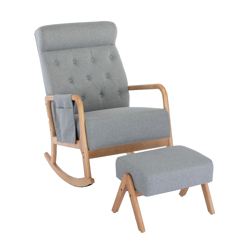 Light Grey 25.59" Tufted Rocking Chair with Ottoman
