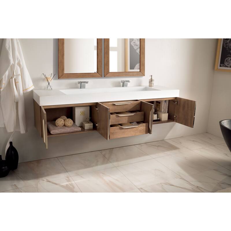 James Martin Vanities Mercer Island 72" Double Vanity, Latte Oak with Brushed Nickel Hardware