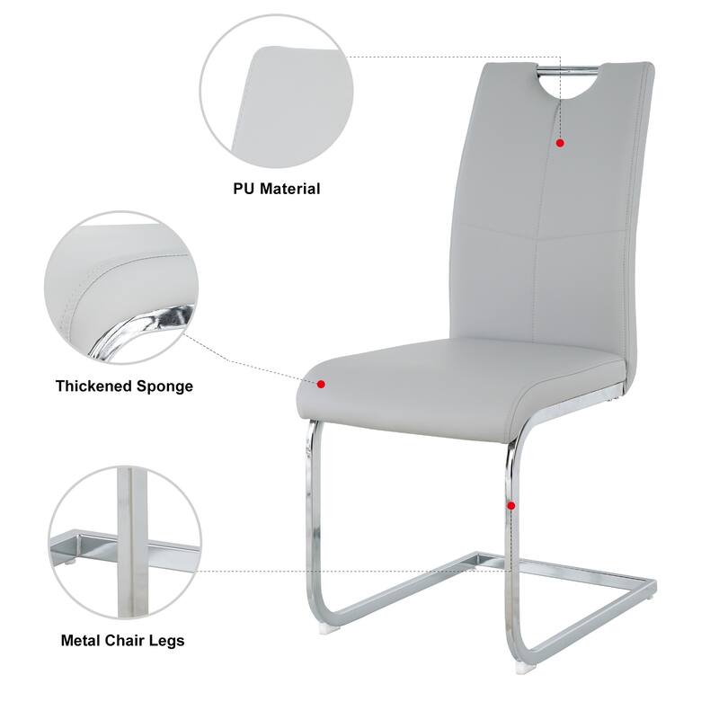 Modern Set of 2 Dining Chairs with Leather Cushioned Seat, Chrome Metal Legs, for Dining Room, Living Room, and Bedroom