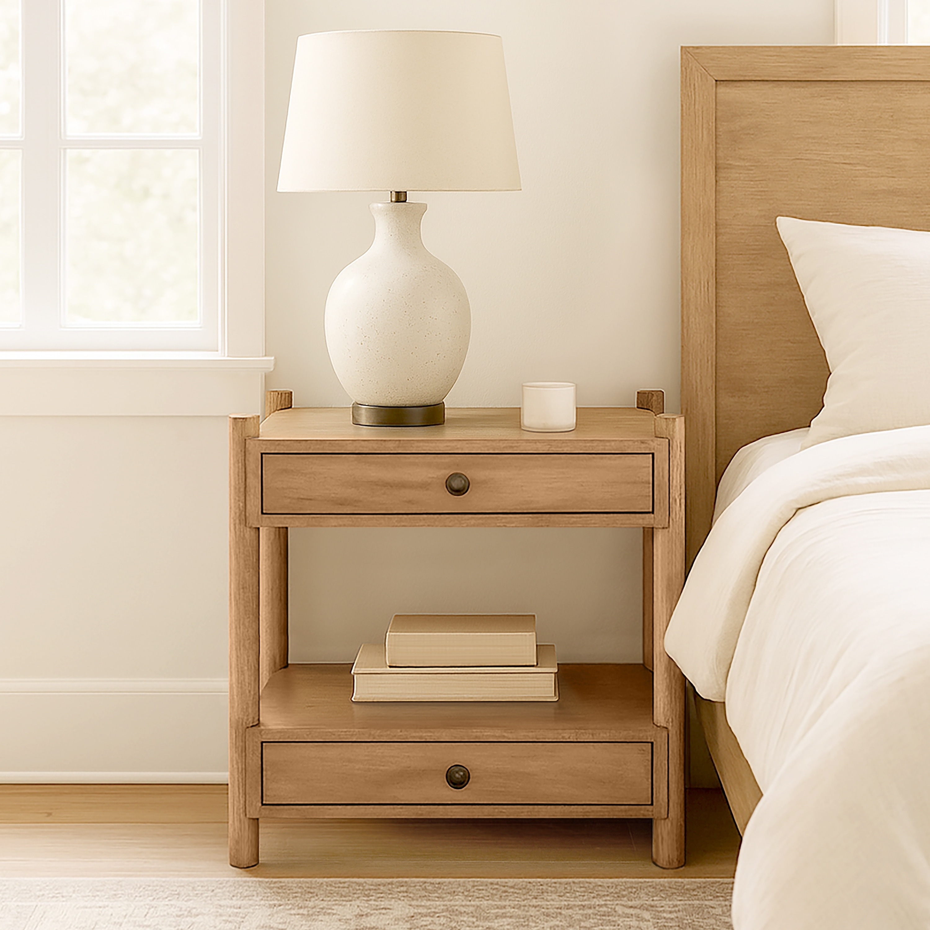 Bower Home 2-Drawer Wood End Table Nightstand