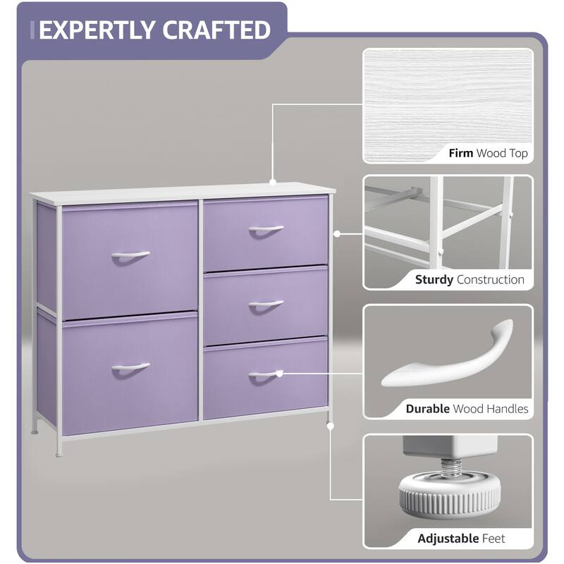 5 Drawer Bedroom Chest Dresser and TV Stand, Pastel Collection