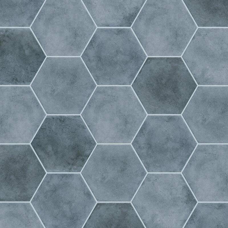 Merola Tile Matter Hex Blue 7-7/8" x 9" Porcelain Floor and Wall Tile