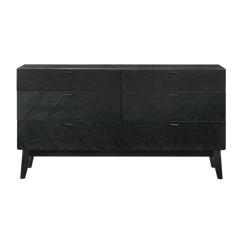 Petra Black Wood 6-Drawer Double Dresser