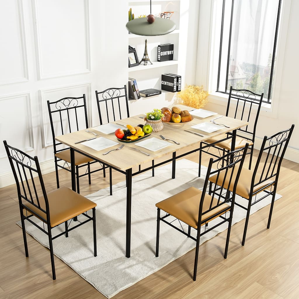 Homy Casa 7-Piece Dining Set, MDF Table & 6 Metal PU Chairs