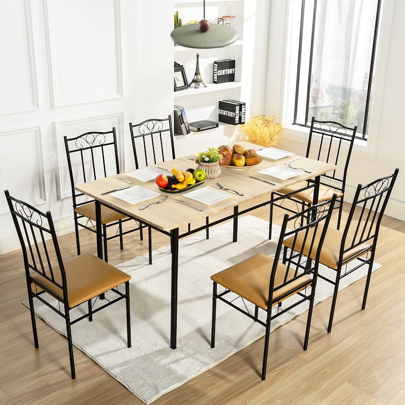 Homy Casa 7-Piece Dining Set, MDF Table & 6 Metal PU Chairs