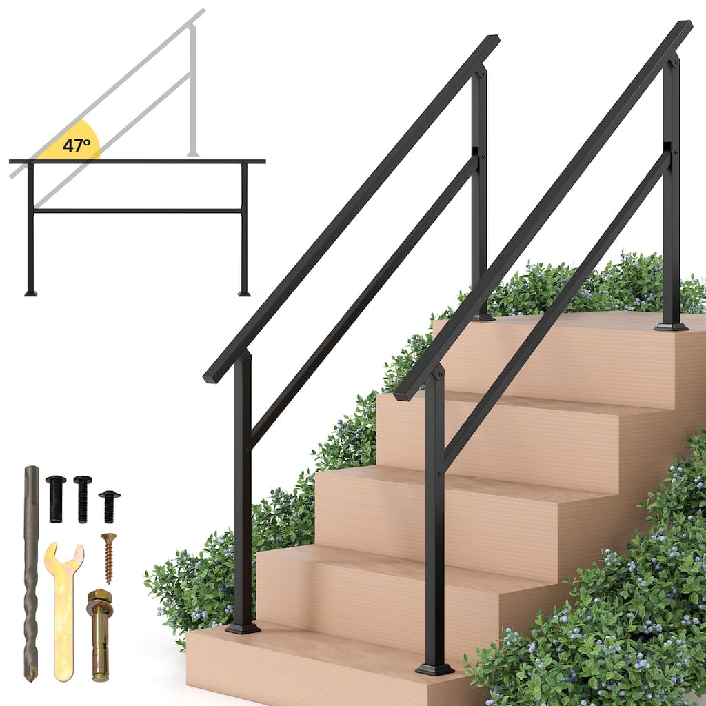 Gymax 2PCS Metal Handrail 0-5 Steps w/Flexible Angle Adjustment