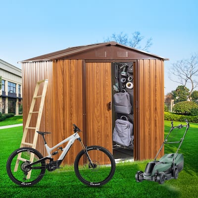 6 Ft. W X 6 Ft. D Brown Metal Shed with Metal Foundation (31.8 sq. ft.)