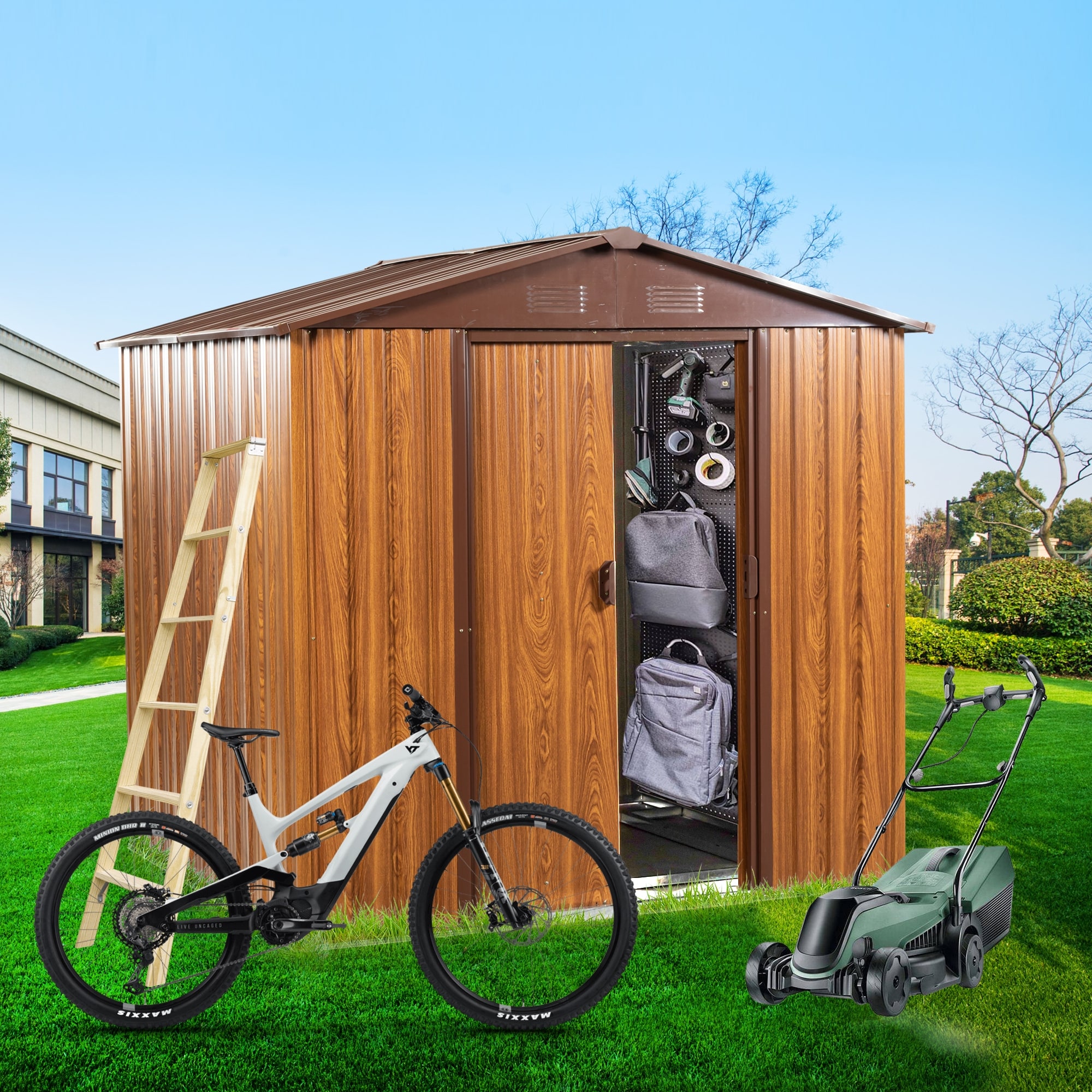 Rust-proof Metal Garden Shed Storage Shed with Sliding Lockable Door Tool Shed, Water-Resistant, Punch Vents