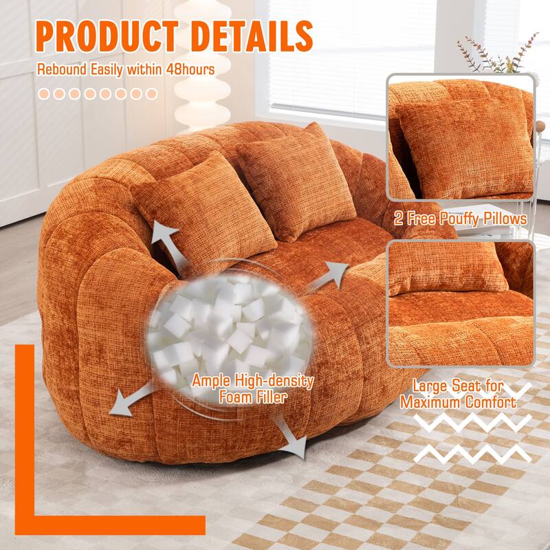 HOMEFUN Chenille Upholstered Durable Comfort Lounger High Back Bean Bag Loveseat Sofa