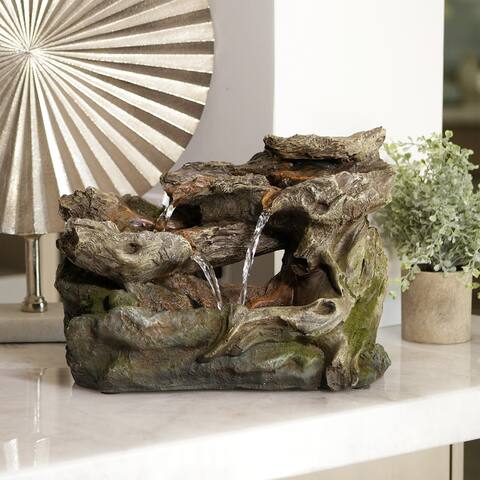 Alpine Corporation 10" Tall Tabletop 3-Tier Waterfall Rock Fountain with LED Lights