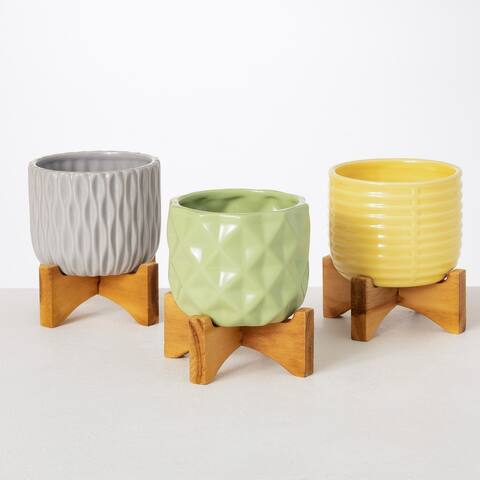 Sullivans Citrus Glazed Planter On Stand - 4.5"L x 4.5"W x 5.25"H