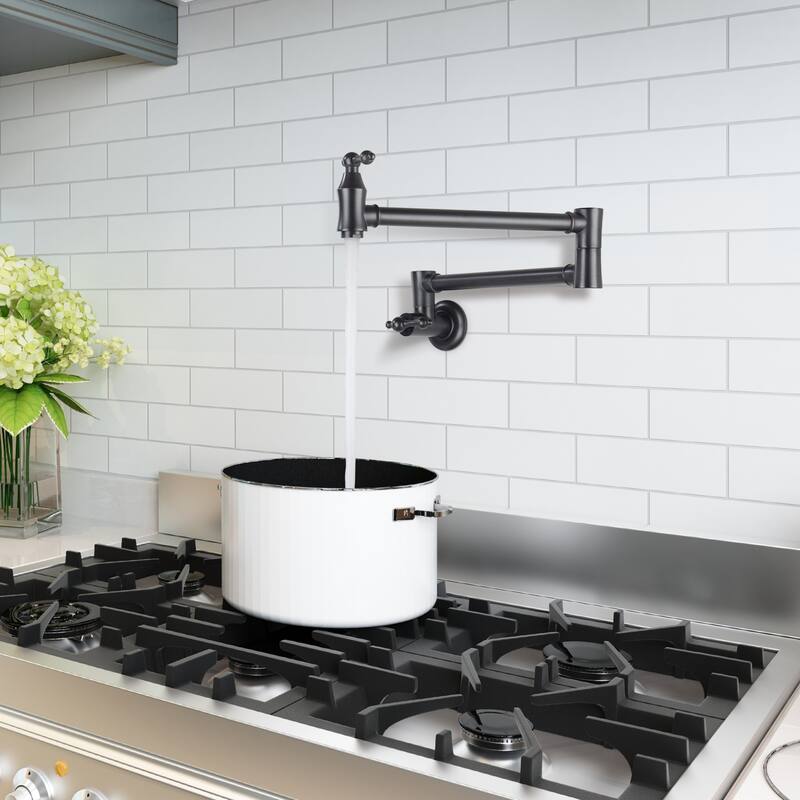 Two Handles Wall Mount Filler Folding Kitchen Faucet