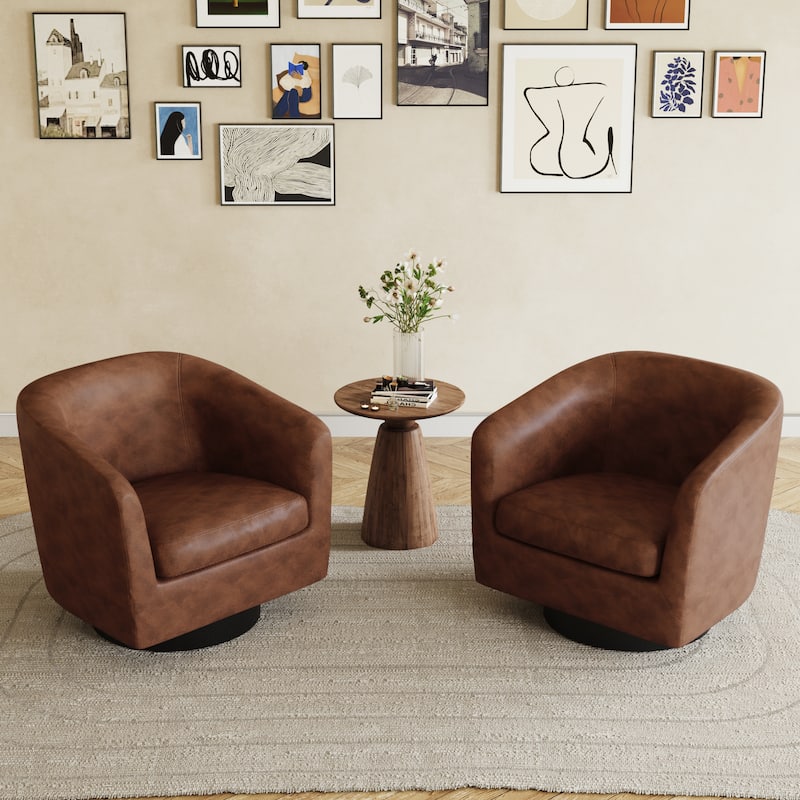 2 Set 360°Swivel Fabric Accent Chairs Barrel Armchairs