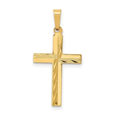 Curata 14k Yellow Gold 18" Diamond-Cut Hollow Cross Pendant Necklace - 20x13mm