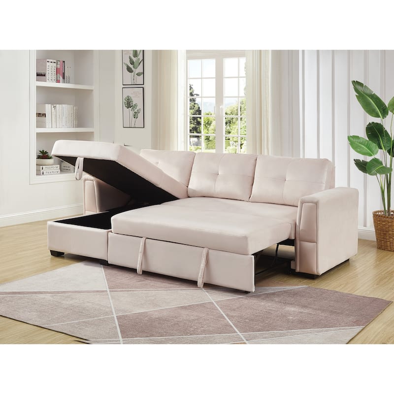 Velvet Reversible Sofabed Sectional Sofa & Chaise - 91" Wide