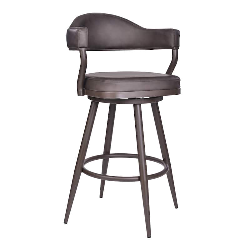 Brown Faux Leather Counter Height Swivel Bar Chair with Arms and Footrest - 23” x 22” x 37.5” (D x W x H) - Brown