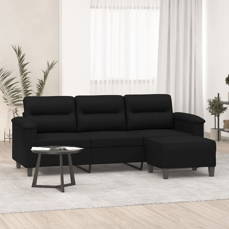 vidaXL Sofa 3-Seater Couch Sofa Armchair with Footstool Microfiber Fabric - 23.6" x 19.7" x 16.1"
